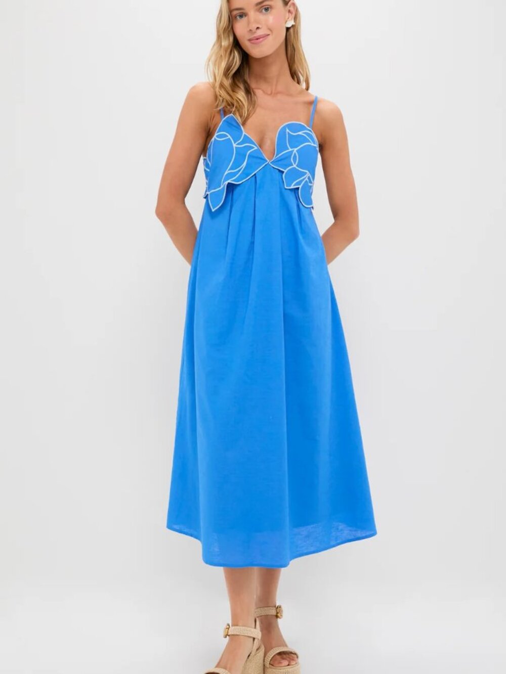 English Factory Bright Blue Spaghetti-Strap Maxi Dress with White Trim